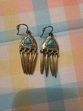 Turquoise Drop Dangle Earrings - gold tone